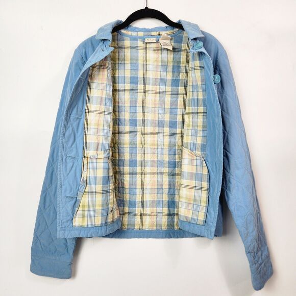 LL Bean Jacket Womens M Quilted Button Down Peasant Cottagecore Chore Wear Plaid - Picture 8 of 12